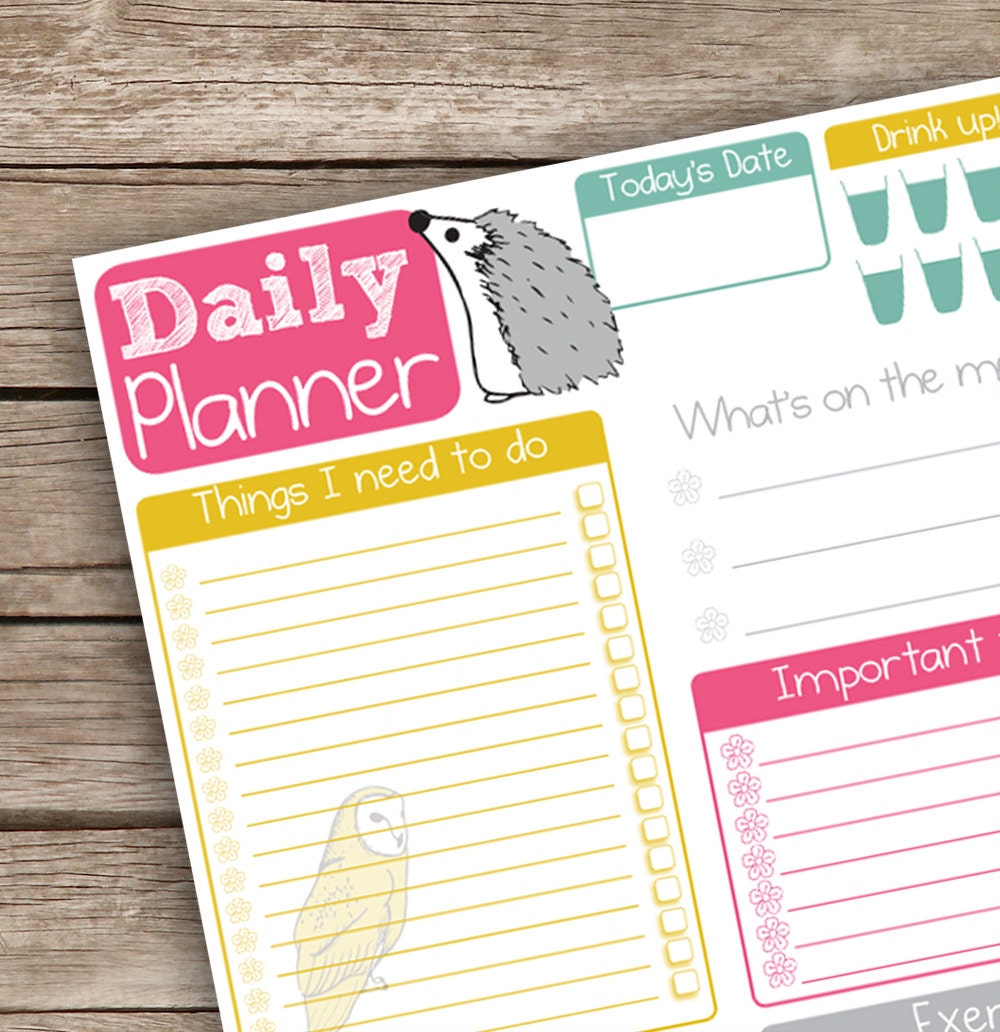 daily planner printable to do list cute animal illustrated