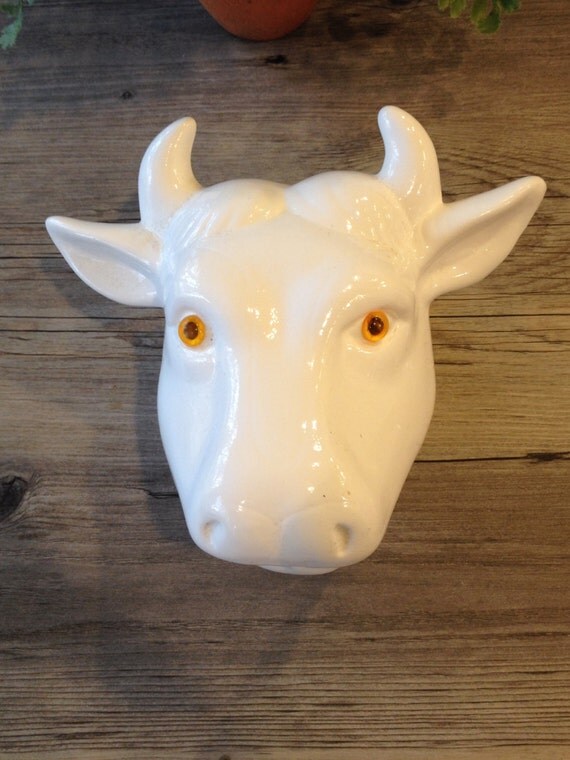White Ceramic Cow Head Towel or Apron Holder cow cow by kchoos