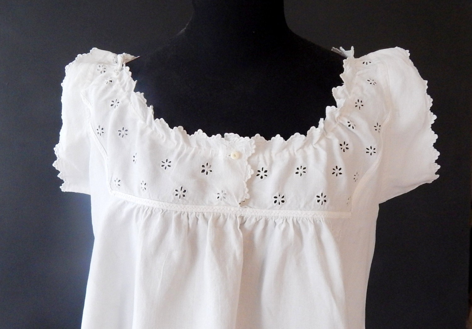 French Vintage Chemise Nightgown Fine Linen with Exceptional