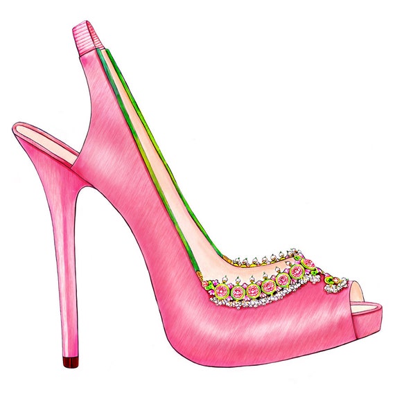 Items similar to Illustrated fashion shoe - Watercolor Fashion ...