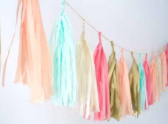 Coral, Peach, Mint, Gold and Nude Tassel garland . Wedding Decor . Party Decoration . Nursery Mobile. Il_570xn