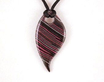 Pink and Pearl Sriped Leaf Polymer Clay Pendant