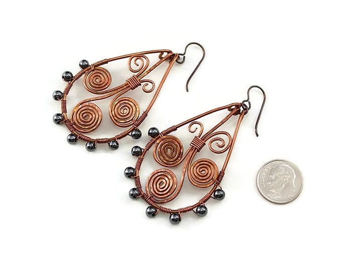 Copper Wire Earrings Handmade Copper by whitecloverstudios on Etsy