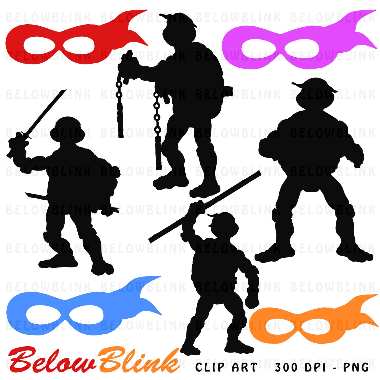 Ninja Turtles Silhouettes Clipart Clip Art Digital