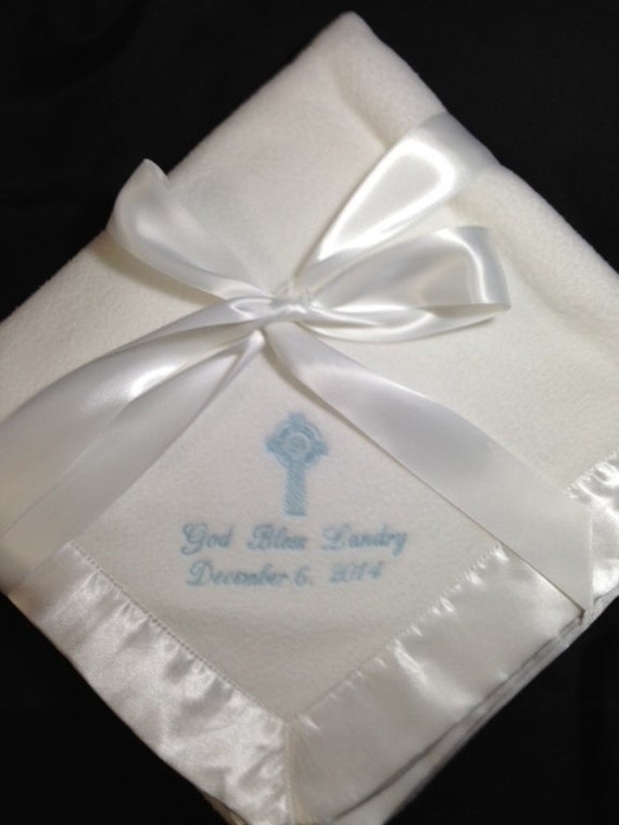 ChristeningBaptism Baby Blanket w/Satin Trim by sewpreciousemb