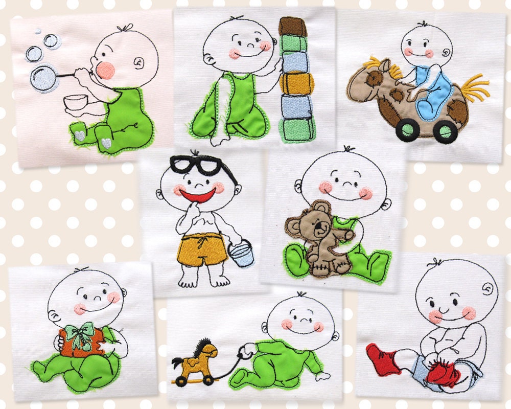 Baby boy machine embroidery and outline designs for hoop 4x4