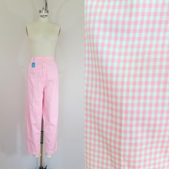 Decorative Buttons Gingham Pants