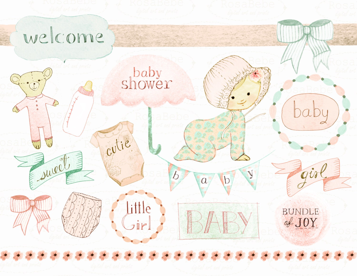 Baby shower baby clipart baby girl clipart nursery by rosabebe