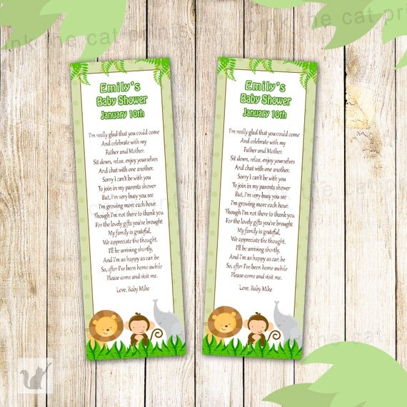 jungle bookmarks baby boy shower green party favor printable