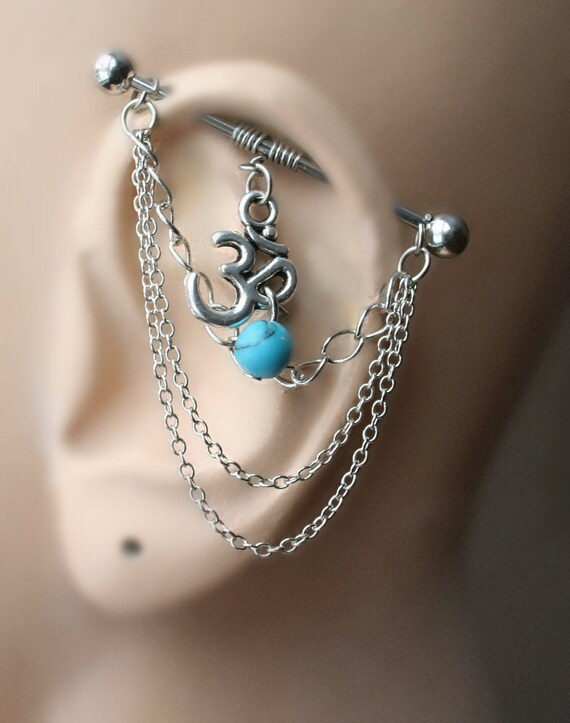 Items similar to Industrial Barbell with chains, Industrial piercing