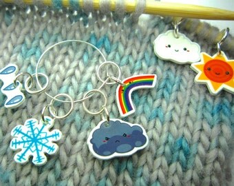 Weather Stitch Marker set of 6, cute stitch markers, lightweight, knitting