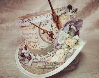 Steampunk Wedding Hat, Wedding Hat, Mad Hatter Hat, Steampunk hat, Wedding Fascinator, Alice in Wonderland, Mini Top hat, Steampunk Wedding