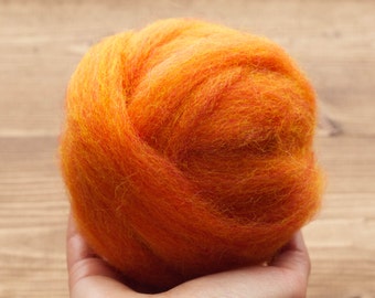 Pumpkin Orange Wool Roving for Needle Felting, Wet Felting, Spinning, Fiber Arts, Supplies