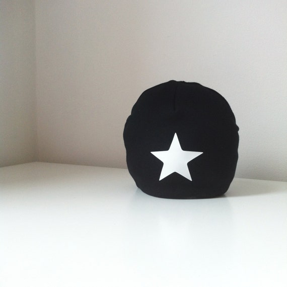 hat, hand fabric white beanie baby fabric, black hat  jersey cotton beanie star  printed