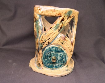 Raku Knitting Needle Holder: Elf Door in an Ancient Forest...