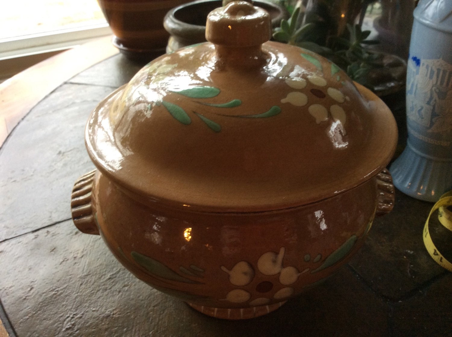 Lidded ceramic floral brown pot 2 piece vintage stunning – Haute Juice