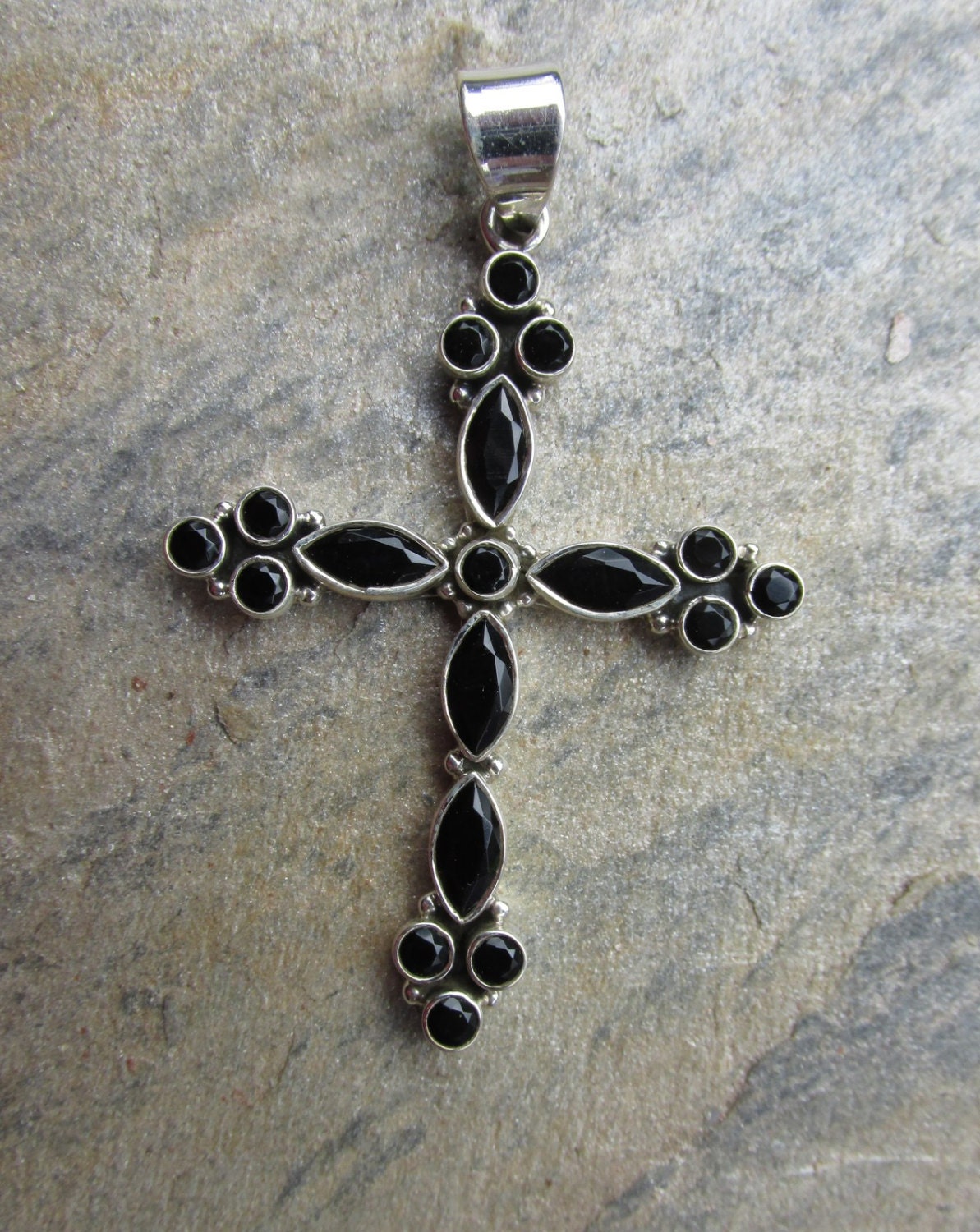 Sale Beautiful Black Onyx Cross 925 Silver Gift for Him by edolena