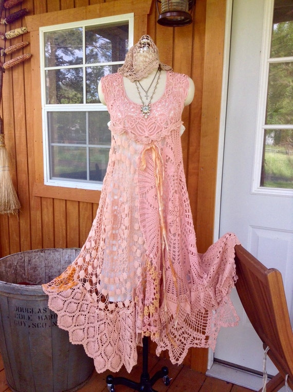 Luv Lucy Crochet Dress Peach Blossom by LuvLucyArtToWear on Etsy
