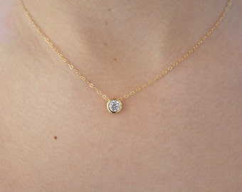 Delicate CZ Necklace / 14k Gold Fill Chain / Elegant Gold CZ Solitaire Necklace / Everyday Layering Necklace/ Gold Necklace/ Birthday Gift