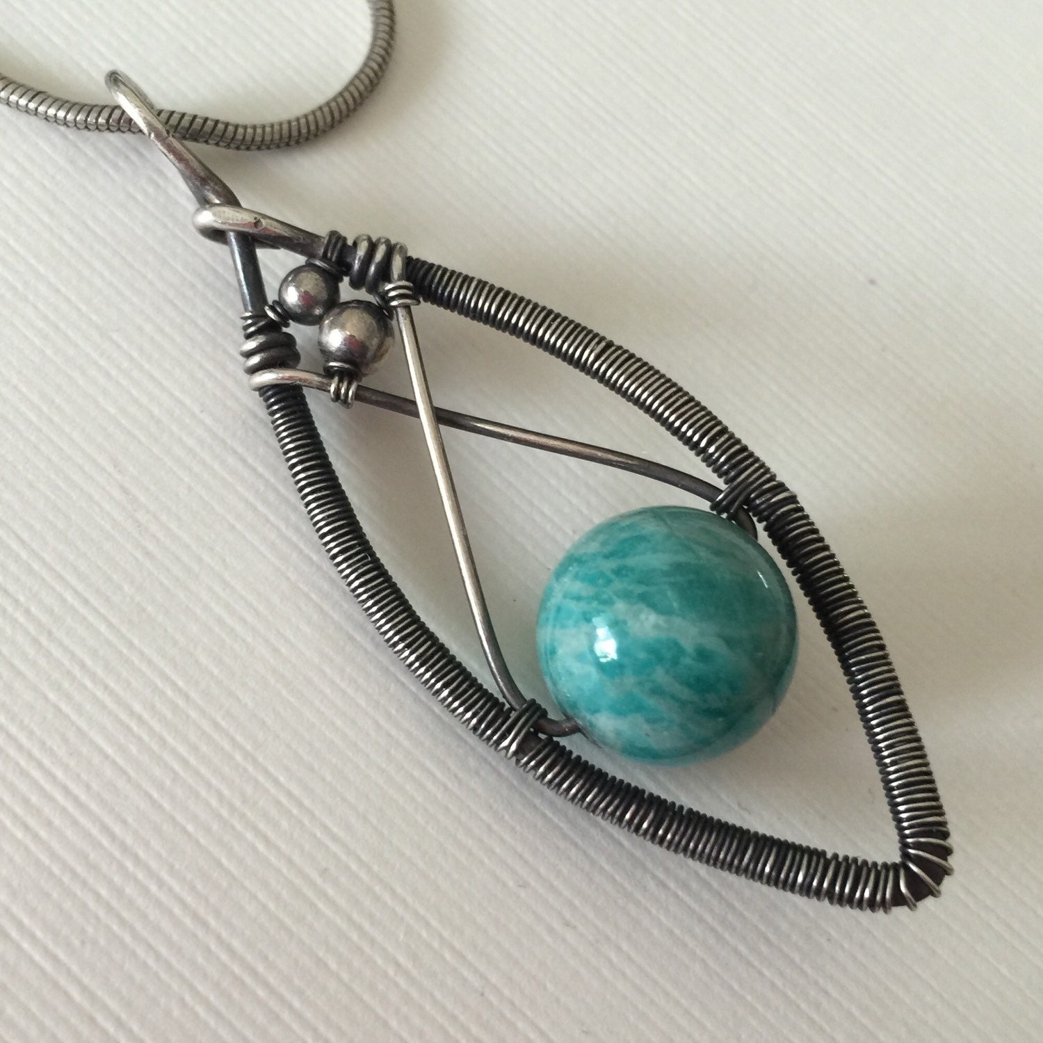 Large pendant with amazonite beads and 16 snake chain