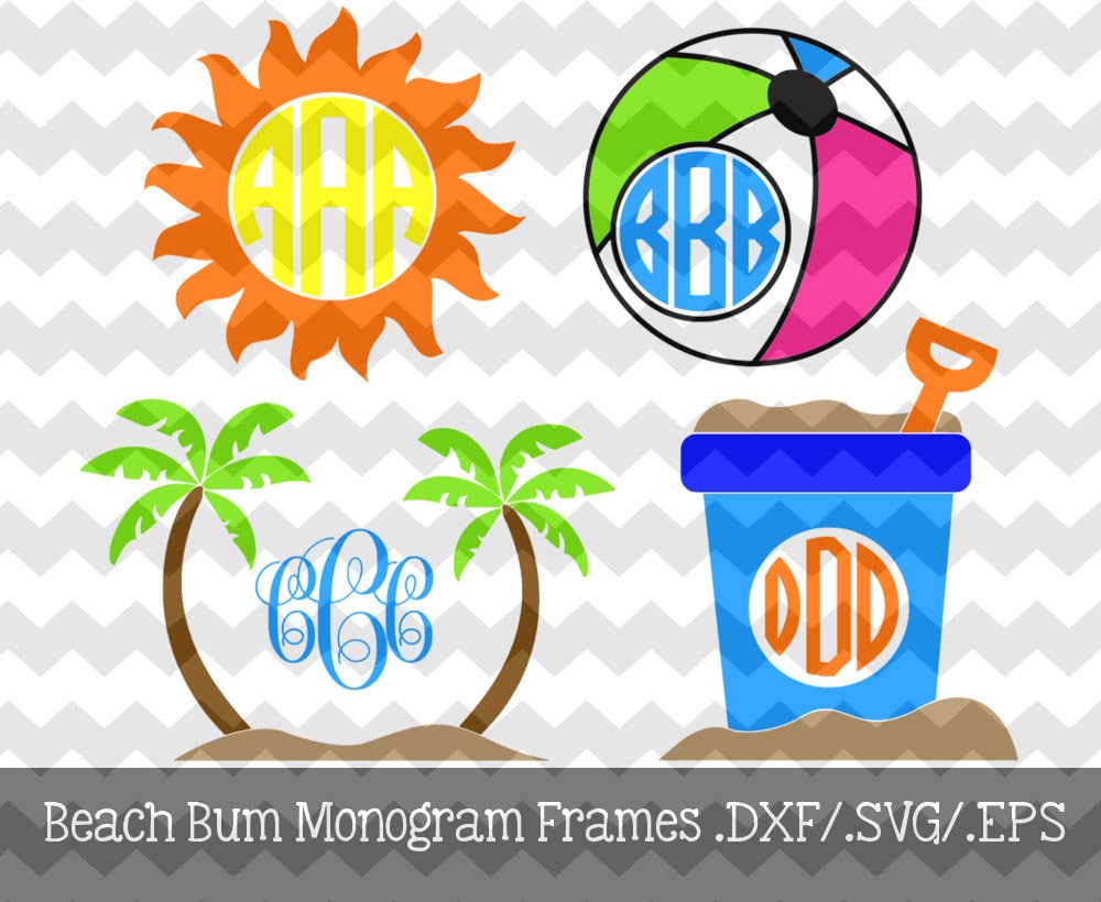 Download Beach Bum Monogram Frames .DXF/.SVG/.EPS Files for use with