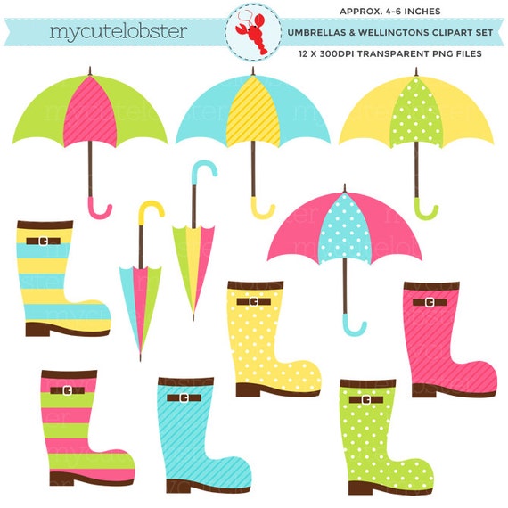 Download Umbrellas & Wellingtons Clipart Set clip art set of