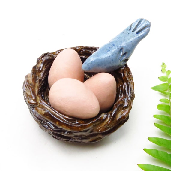 Aromatherapy Diffuser Ceramic Nest Eggs / Bluebird Pottery / Bird Lover