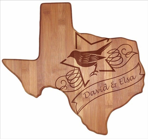 Personalized Texas Cutting Board Texas Shaped Bamboo Cutting