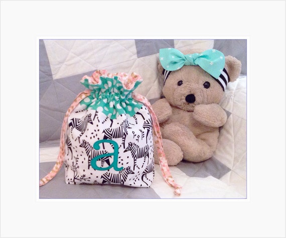 Monogrammed Wet Bag Black and White Mint and Coral PUL Lining ...