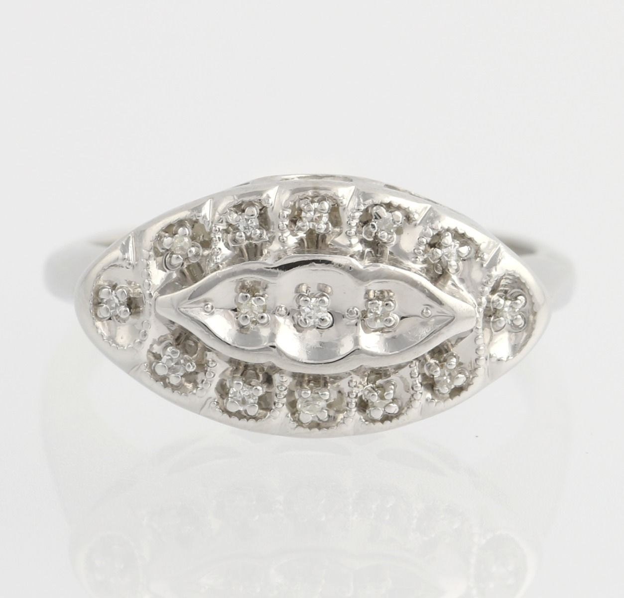 Vintage Diamond Cocktail Ring 14k White Gold Women's