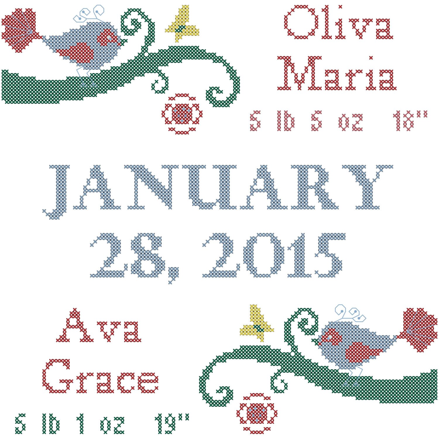 Twins Cross Stitch Pattern/Twins Cross Stitch/Cross Stitch for