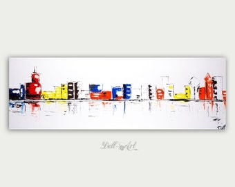 Original Colorful Chicago Abstract Art, Urban Modern painting,Textured Painting, Home Decor, Oil On Canvas, Abstract