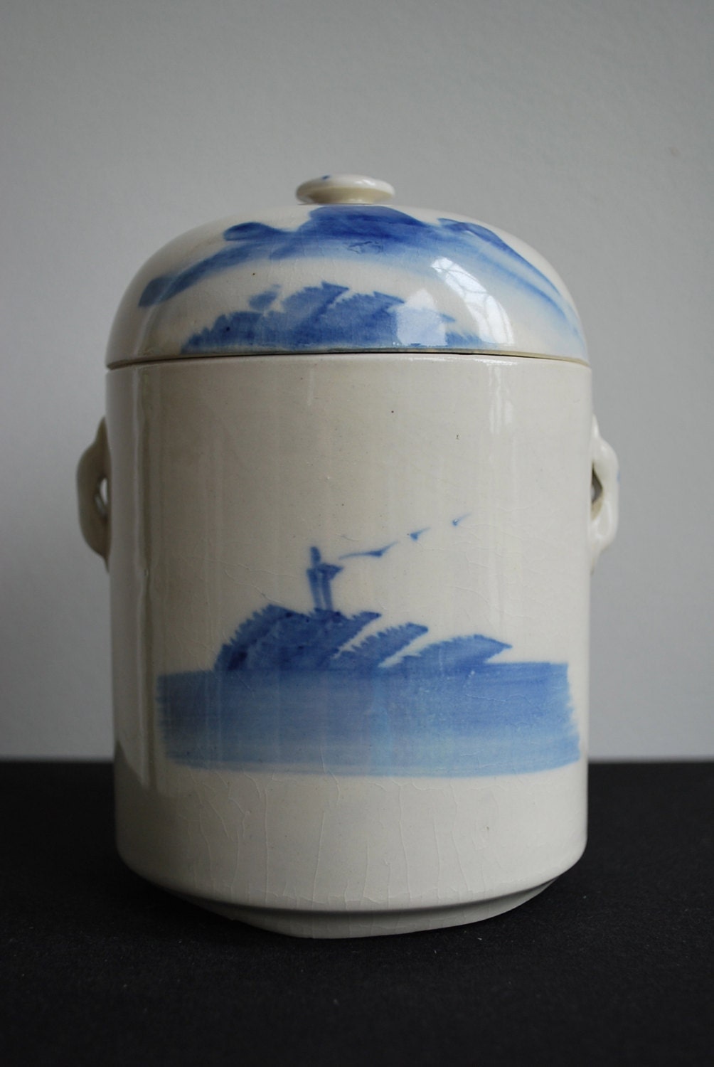 Vintage Asian Pottery Container with Lid