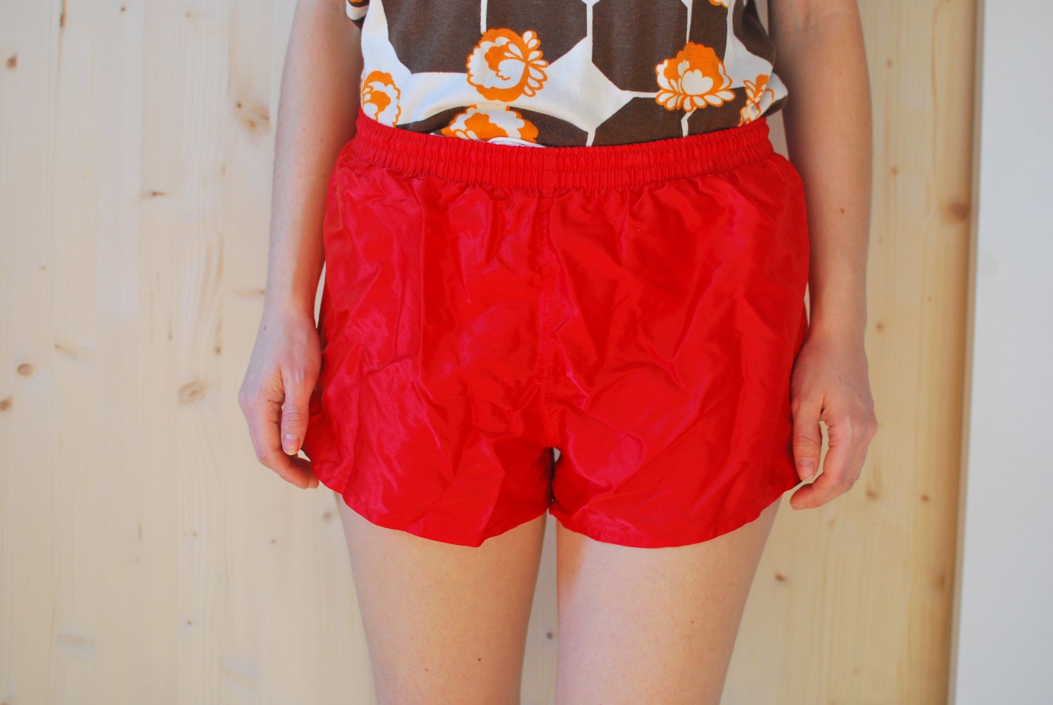 Red athletic Shorts Unisex VINTAGE 80s Haute Juice