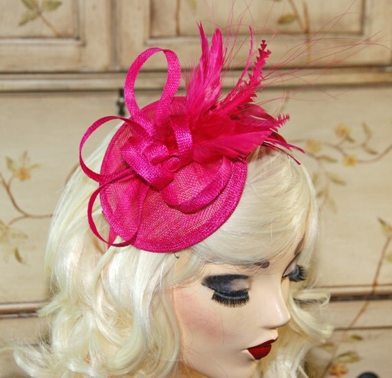 Hot Pink Fascinator Fuschia Mini Fascinator by MadameMerrywidow
