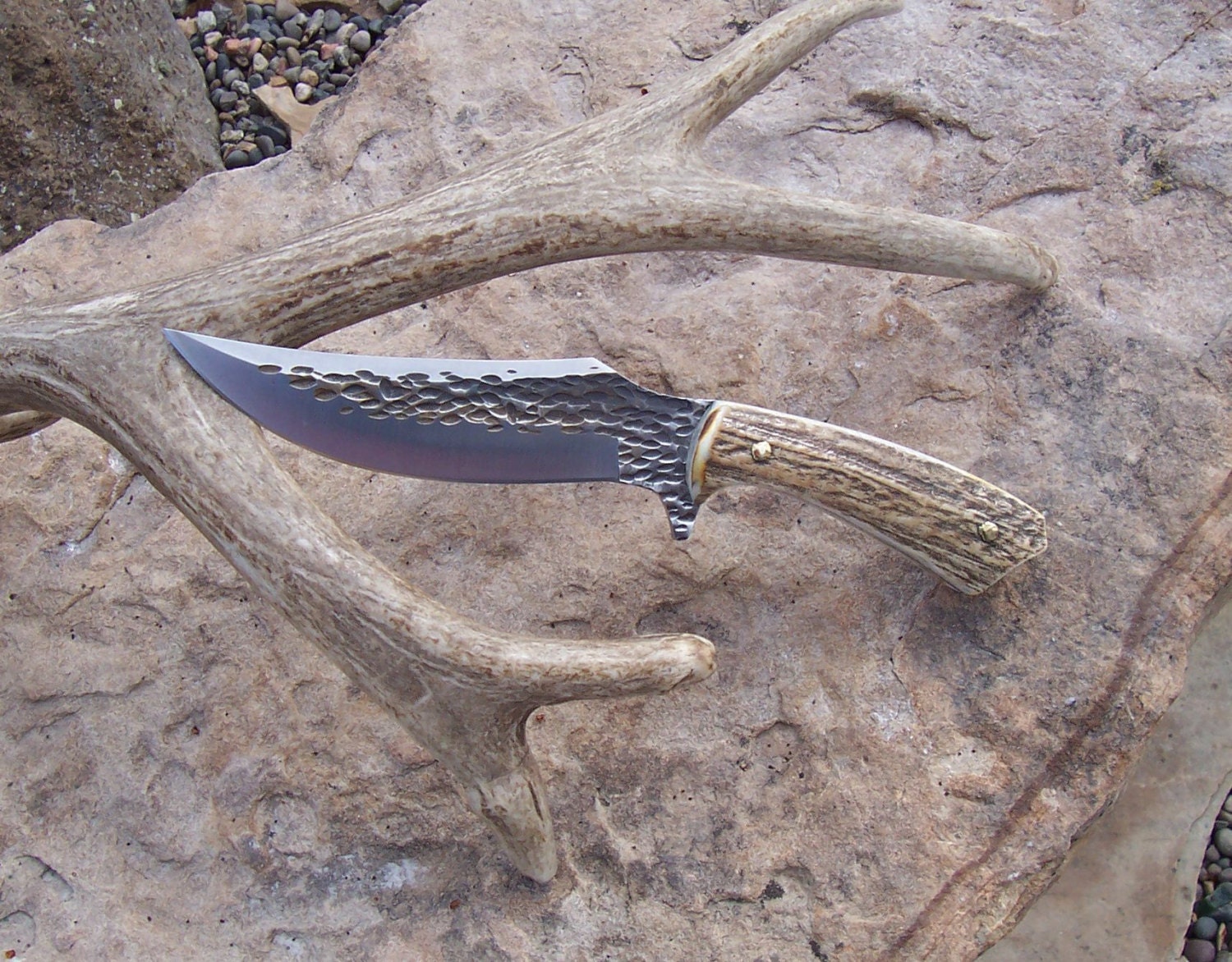 Elk Stag Knife Elk Antler Hammered Blade Skinner Blade