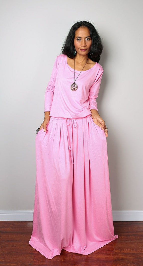 Maxi Dress Baby Pink Long Sleeve Dress : Autumn Thrills
