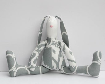 Stuffed rabbit toy Easter bunny gray white ikat hare plush bunny doll softie stuffed toy baby shower and birthday gift nursery decor