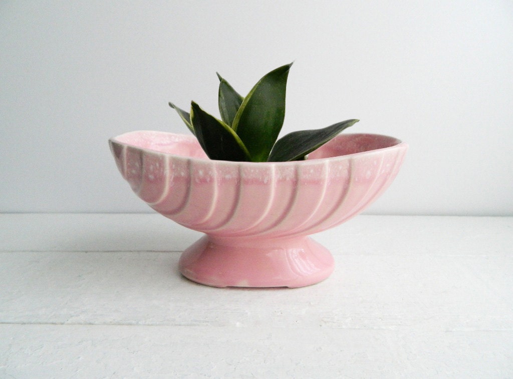 Vintage Pale Pink Flower Pot Ceramic Pedestal Planter by UpHome
