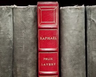 Leather bound book, History of Art book Raphael by Felix Lavery vintage 1920s book