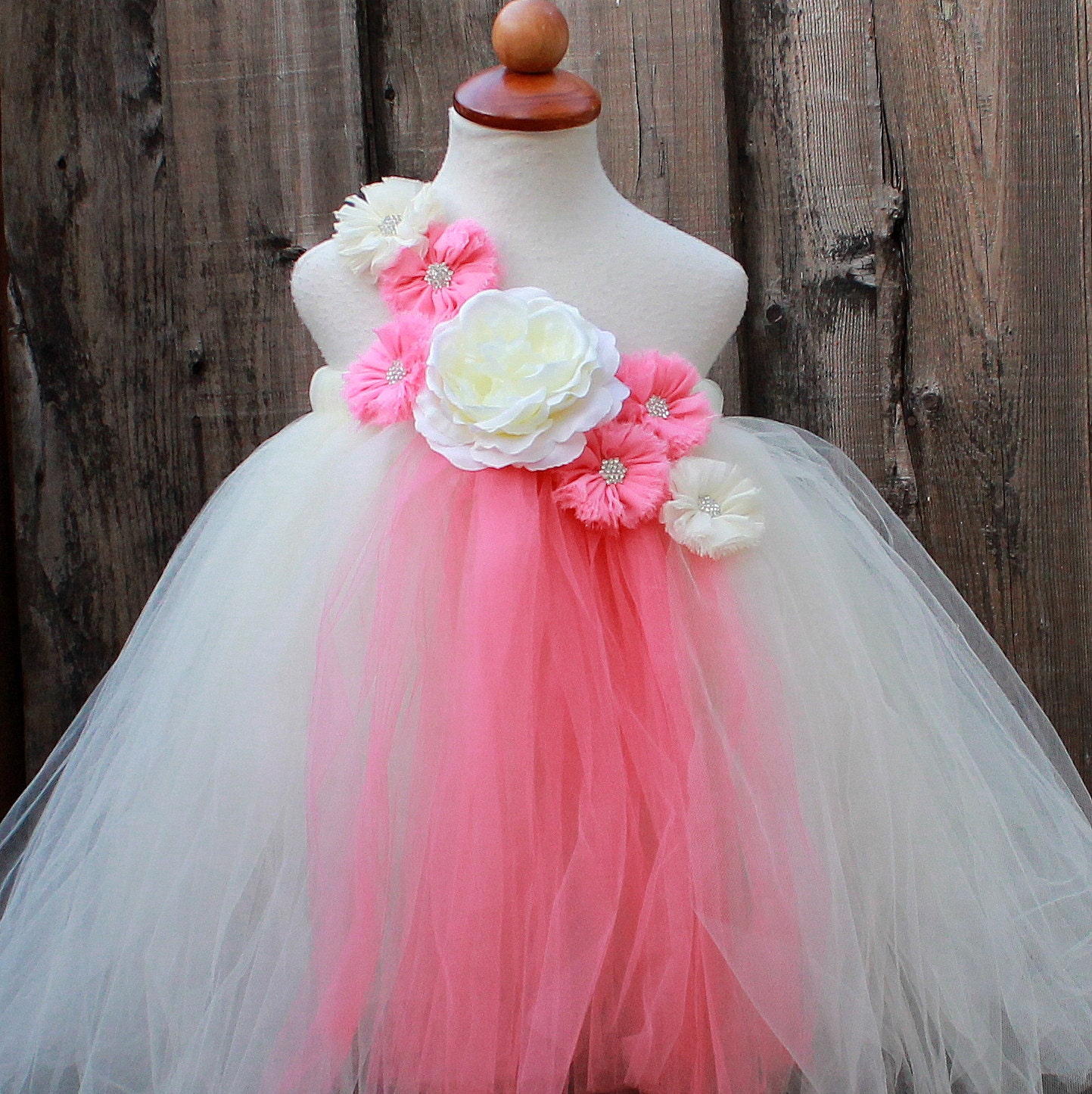 Ivory and coral flower girl dresses online