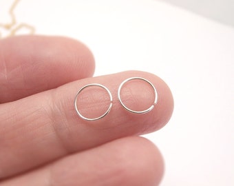 TWO Sterling Silver Nose Rings Set - Thin Nose Hoop Size 6mm 8mm 10mm, Sterling Silver Wire Gauge 24 22 20 - Delicate Body Piercing Jewelry