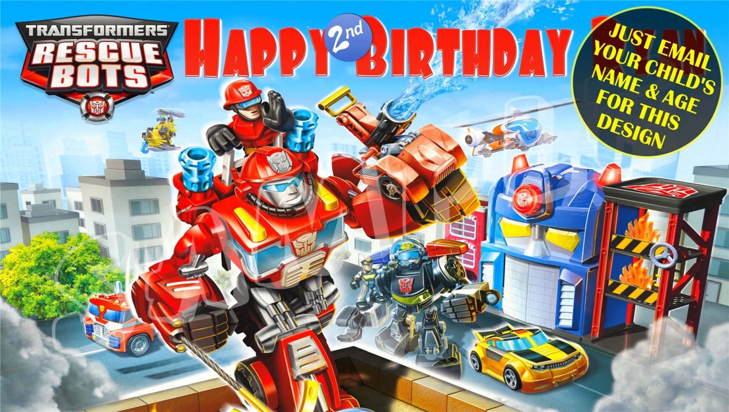 Transformers Rescue Bots Personalized Birthday Banner with