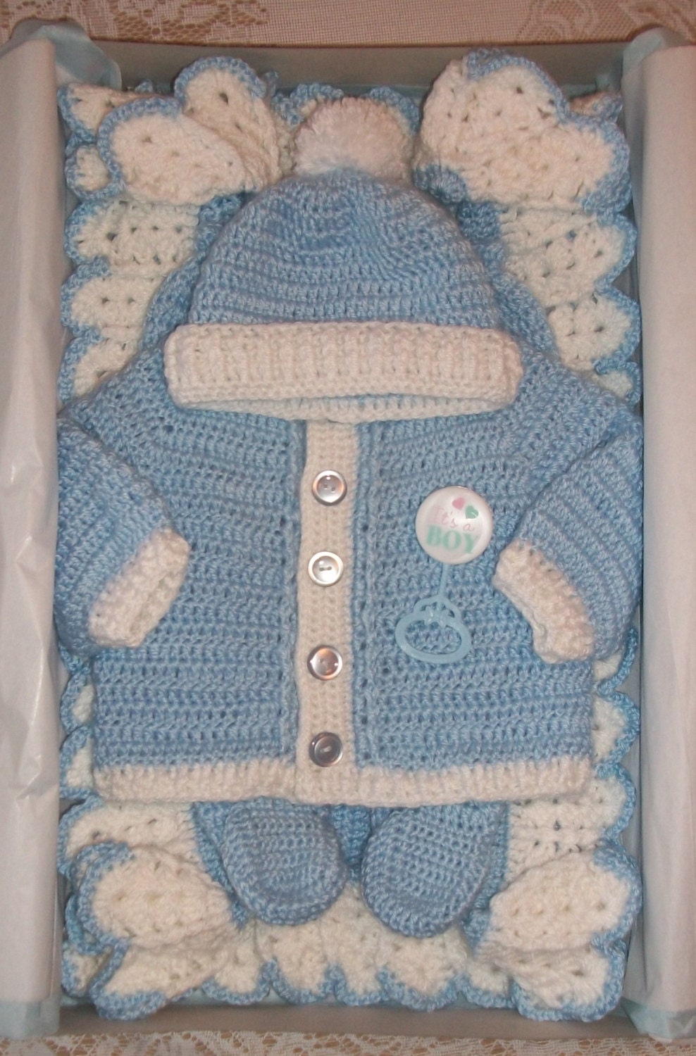 Crochet Baby Boy Sweater Set With Leggings and Blanket Perfect