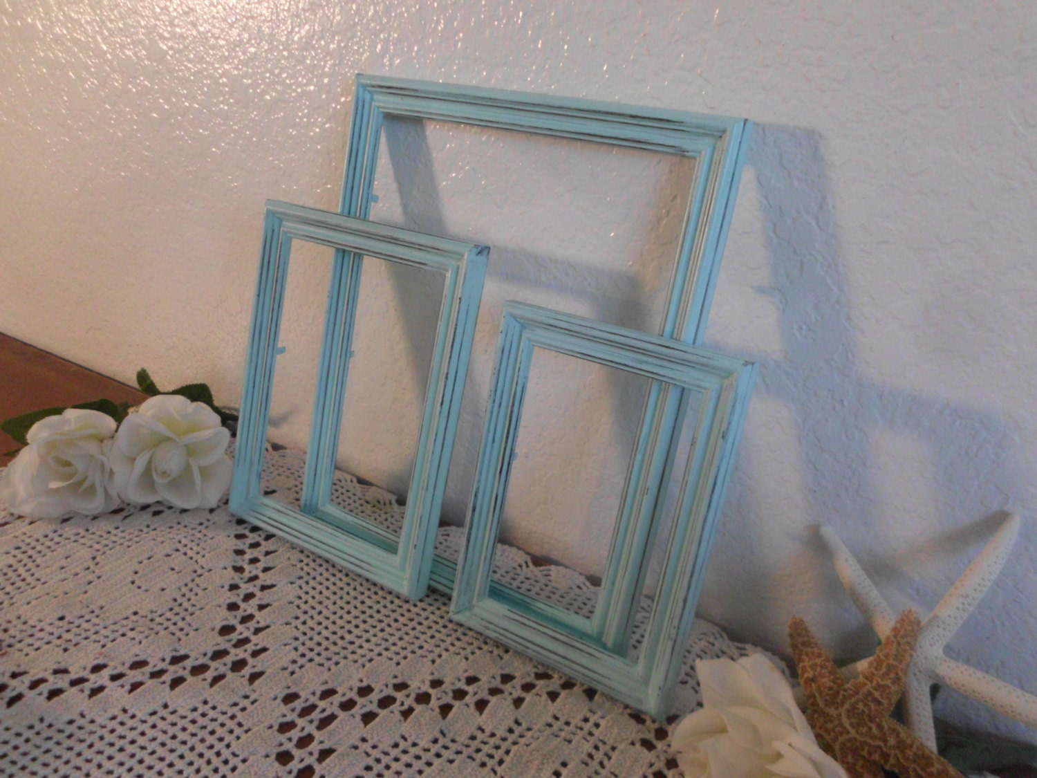 Mint Blue Green Picture Frame Set Rustic by ElegantSeashore