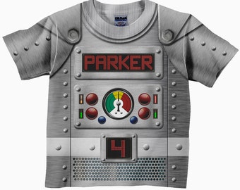 Personalized Robot Shirt, Boys Retro Robot Birthday Shirt, Robot Costume T-Shirt, Boy's Top