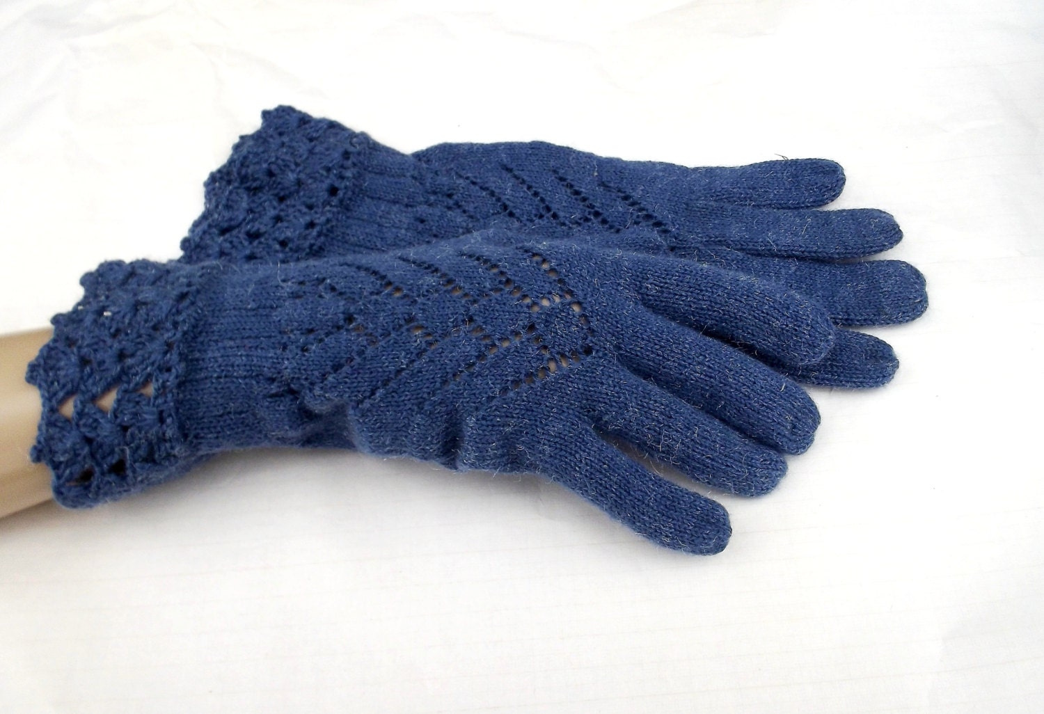 knitted wool gloves knit blue lace gloves by