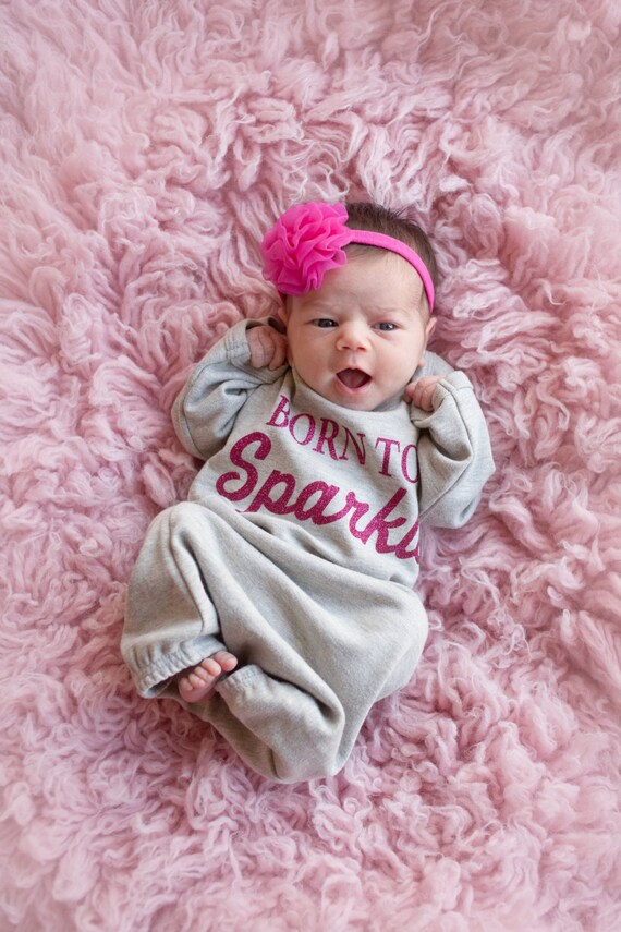 Born to Sparkle Baby Gown Gray and Fuchsia by BornFabulousKids