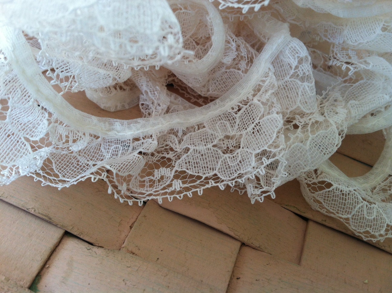 Retro Ivory Lace Yardage on Plastic Spool Vintage Sewing