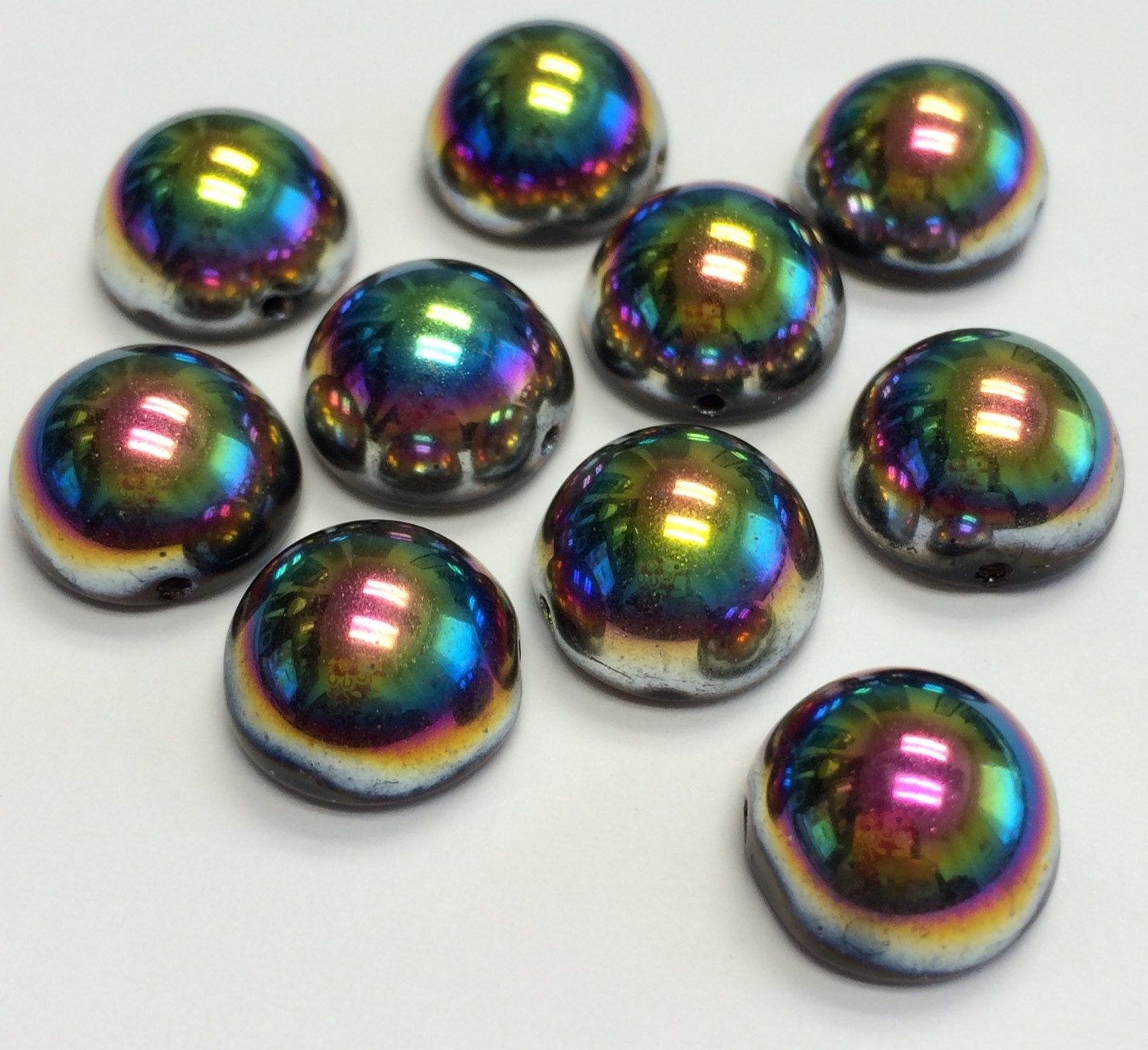 Glass Dome Bead 12 x 7mm Jet Vitrail E221